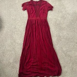 Womens Casual Boho Floral Lace V Neck Long Dress